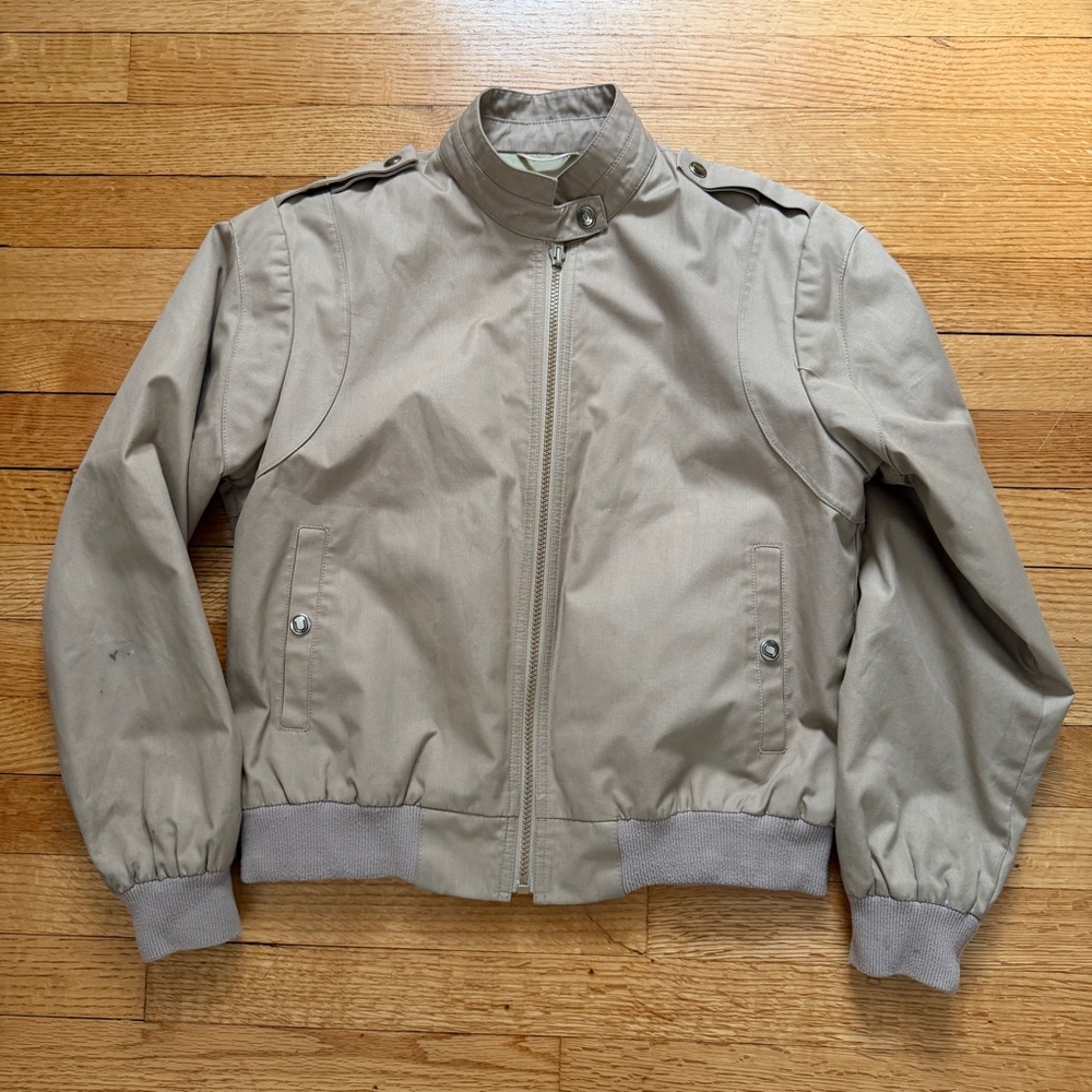 Vintage London Fog Bomber Jacket 1970s 7/8 Beige Tan Lightweight Cotton Poly
